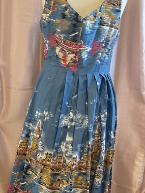 Vintage-Inspired Blue Printed Midi Dress